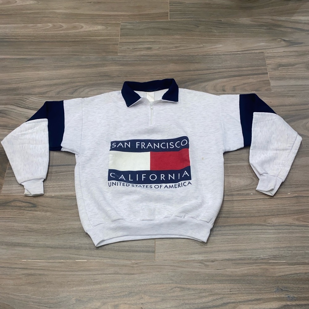 Vintage Gray and Blue Zip Up Sweater